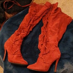 Stylish Red Lace-Up Women's Boots
